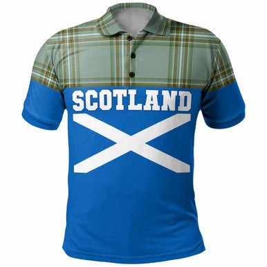 Scottish Kelly Dress Clan Tartan Polo Shirt - Lion Rampant of Scotland With Flag Front Side Tartan Plaid