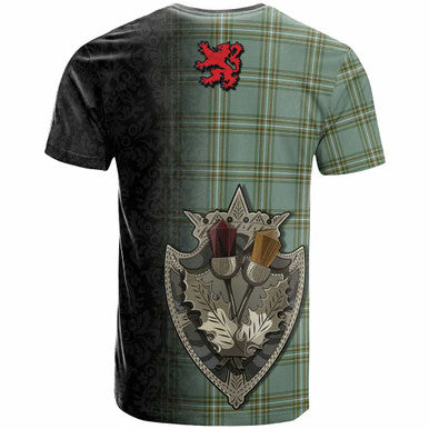Scottish Kelly Dress Clan Tartan T-Shirt - Half Thistle Flowers Celtic Design Back Side Tartan Plaid