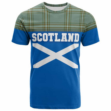 Scottish Kelly Dress Clan Tartan T-Shirt - Lion Rampant of Scotland With Flag Front Side Tartan Plaid