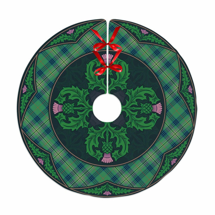Scottish Kennedy Ancient Clan Tartan Christmas Tree Skirt Old Scottish Thistle Flower No Tassels Tartan Plaid 1