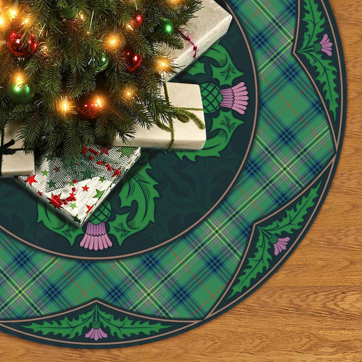 Scottish Kennedy Ancient Clan Tartan Christmas Tree Skirt Old Scottish Thistle Flower No Tassels Tartan Plaid 2