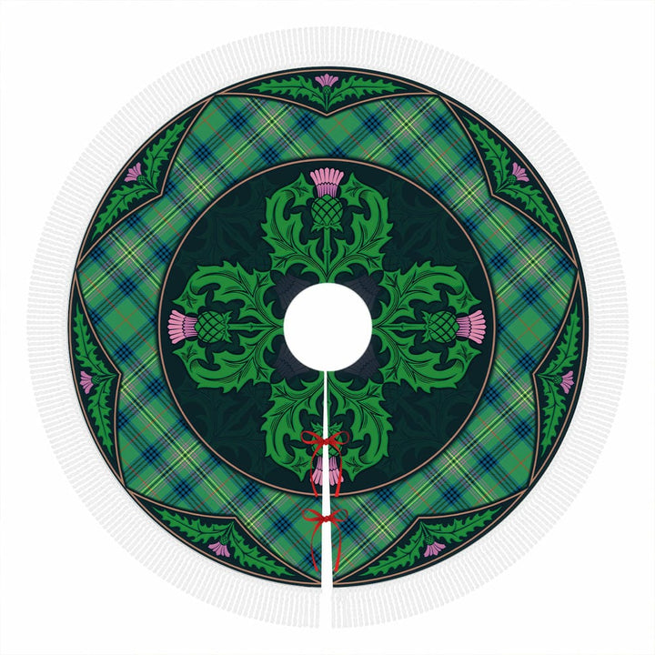Scottish Kennedy Ancient Clan Tartan Christmas Tree Skirt Old Scottish Thistle Flower Tassels Tartan Plaid 1
