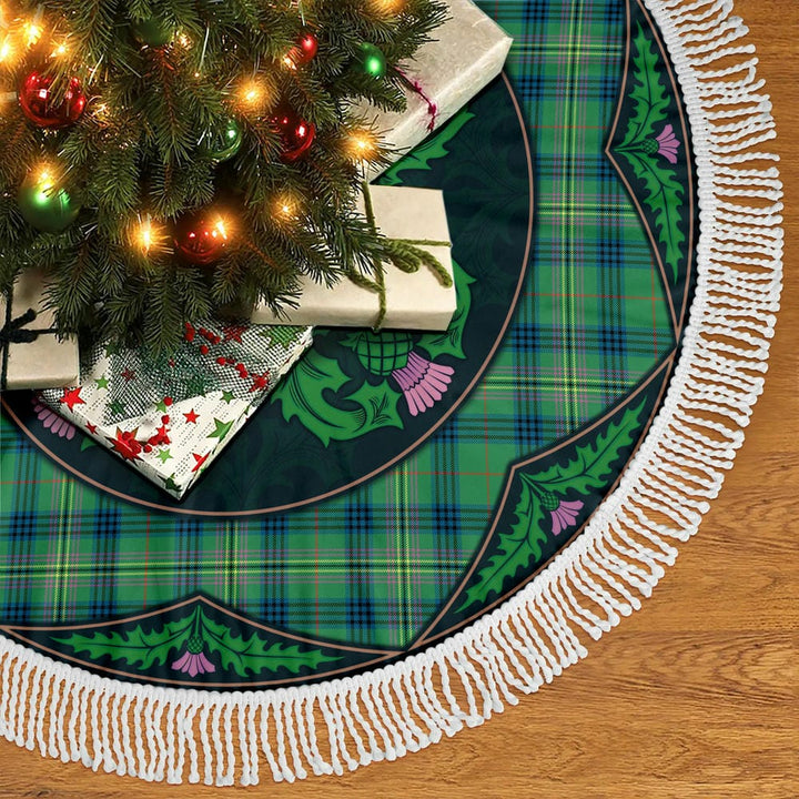 Scottish Kennedy Ancient Clan Tartan Christmas Tree Skirt Old Scottish Thistle Flower Tassels Tartan Plaid 2
