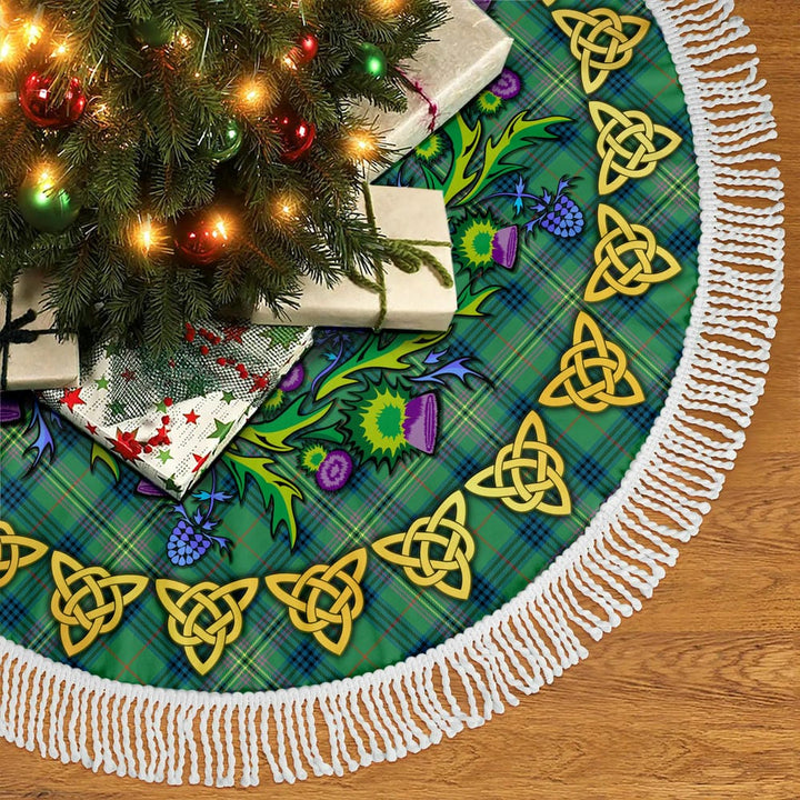 Scottish Kennedy Ancient Clan Tartan Thistle Celtic Knot Christmas Tree Skirt Tassels Tartan Plaid 2
