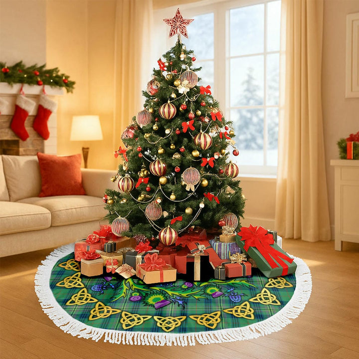 Scottish Kennedy Ancient Clan Tartan Thistle Celtic Knot Christmas Tree Skirt Tassels Tartan Plaid 3