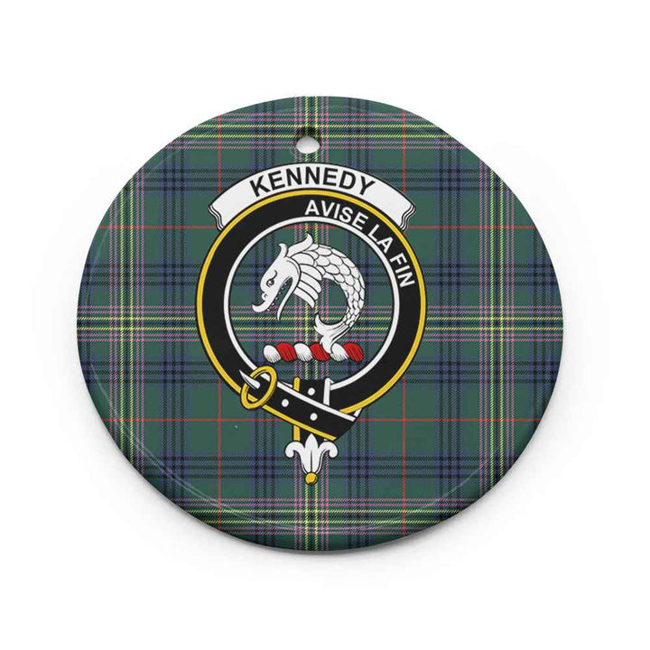 Scottish Kennedy Clan Crest Tartan Ceramic Ornament Circle Shape Tartan Plaid