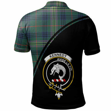 Scottish Kennedy Clan Crest Tartan Curve Polo Shirt Back Side Tartan Plaid