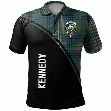 Scottish Kennedy Clan Crest Tartan Curve Polo Shirt Front Side Tartan Plaid