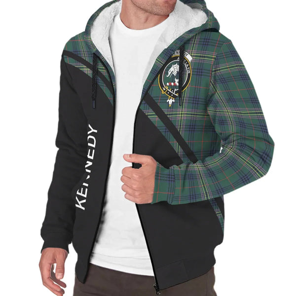 Scottish Kennedy Clan Crest Tartan Curve Sherpa Hoodie