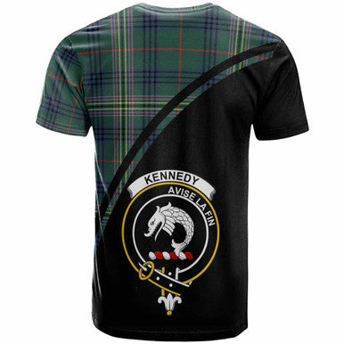 Scottish Kennedy Clan Crest Tartan Curve T-Shirt Back Side Tartan Plaid