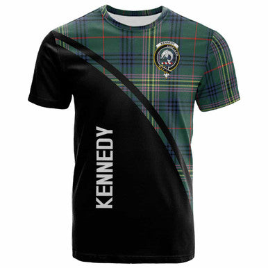 Scottish Kennedy Clan Crest Tartan Curve T-Shirt Front Side Tartan Plaid