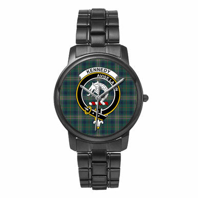 Scottish Kennedy Clan Crest Tartan Folding Clasp Steel Quartz Watches Tartan Plaid Black 1