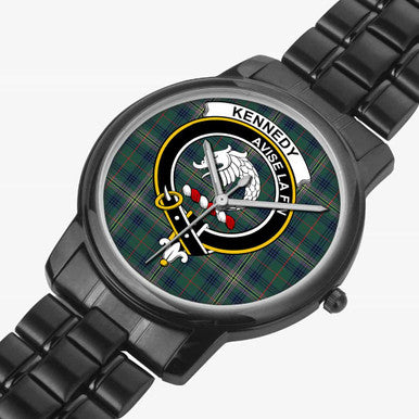 Scottish Kennedy Clan Crest Tartan Folding Clasp Steel Quartz Watches Tartan Plaid Black 2