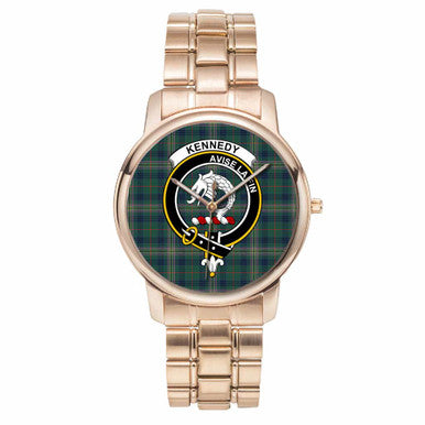 Scottish Kennedy Clan Crest Tartan Folding Clasp Steel Quartz Watches Tartan Plaid Rose Gold 1