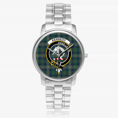 Scottish Kennedy Clan Crest Tartan Folding Clasp Steel Quartz Watches Tartan Plaid Silver 1