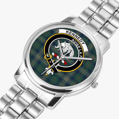 Scottish Kennedy Clan Crest Tartan Folding Clasp Steel Quartz Watches Tartan Plaid Silver 2