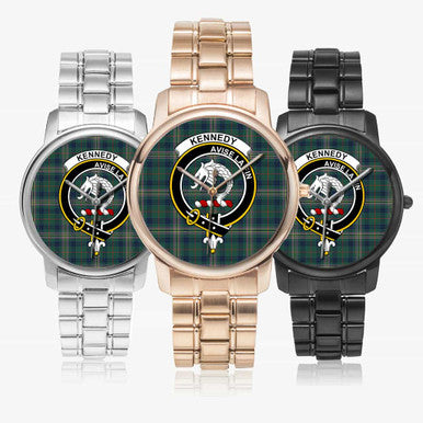 Scottish Kennedy Clan Crest Tartan Folding Clasp Steel Quartz Watches Tartan Plaid All
