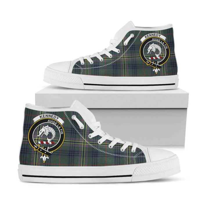 Scottish Kennedy Clan Crest Tartan High Top Shoes White Sole Tartan Plaid
