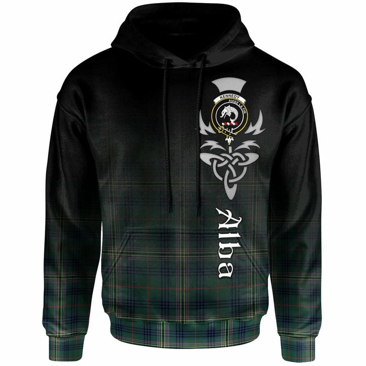 Scottish Kennedy Clan Crest Tartan Hoodie - Alba Gu Brath Family Crest Celtic Inspired Front Side Tartan Plaid