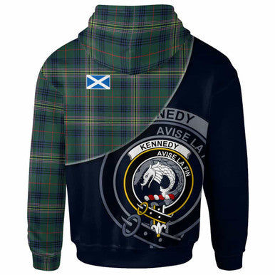 Scottish Kennedy Clan Crest Tartan Hoodie - Bend Style Back Side Tartan Plaid