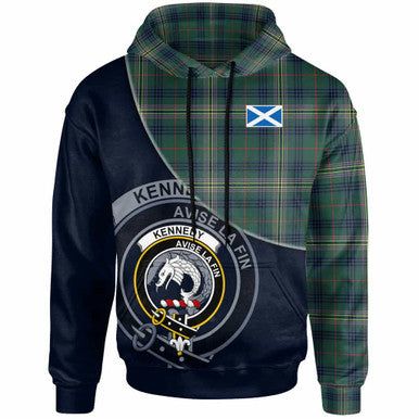 Scottish Kennedy Clan Crest Tartan Hoodie - Bend Style Front Side Tartan Plaid
