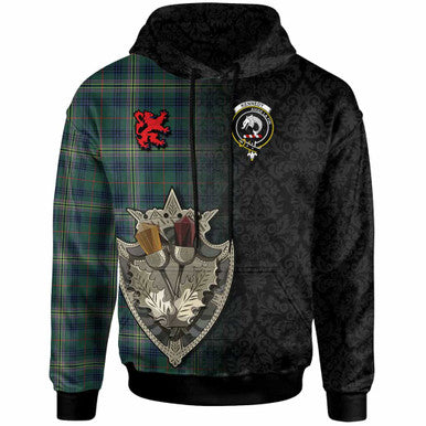 Scottish Kennedy Clan Crest Tartan Hoodie - Half Thistle Flowers Celtic Design Front Side Tartan Plaid
