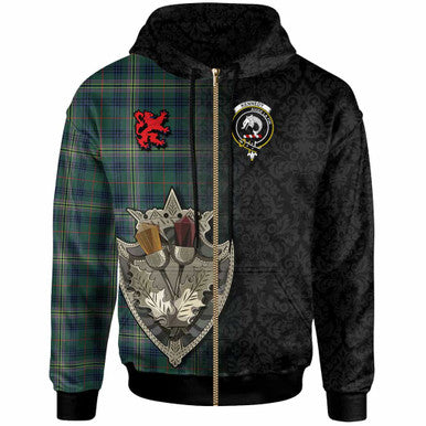 Scottish Kennedy Clan Crest Tartan Hoodie - Half Thistle Flowers Celtic Design Zip-up Tartan Plaid
