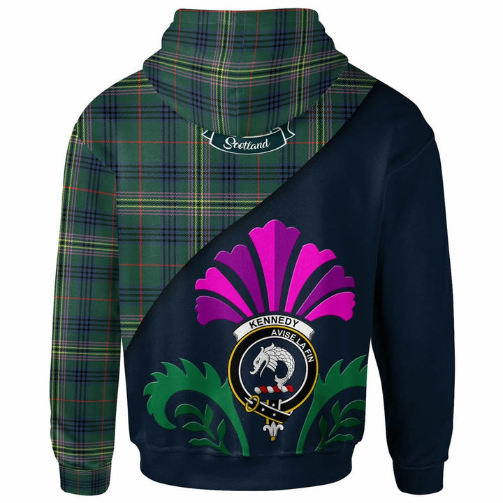 Scottish Kennedy Clan Crest Tartan Hoodie - Scotland Thistle Style Back Side Tartan Plaid
