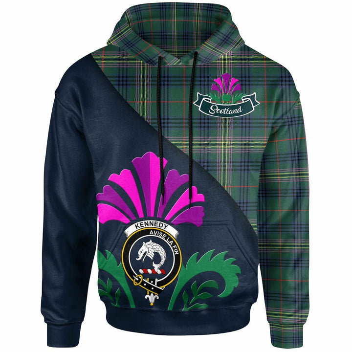 Scottish Kennedy Clan Crest Tartan Hoodie - Scotland Thistle Style Front Side Tartan Plaid