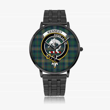 Scottish Kennedy Clan Crest Tartan Instafamous Steel Quartz Watches Tartan Plaid Black 1