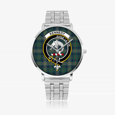 Scottish Kennedy Clan Crest Tartan Instafamous Steel Quartz Watches Tartan Plaid Silver 1