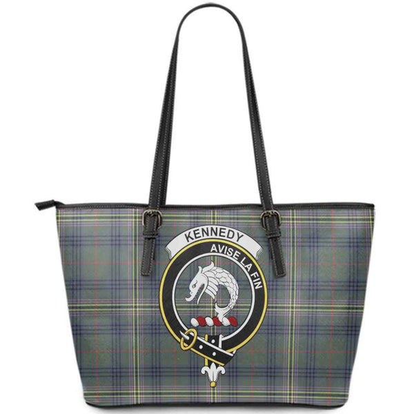 Scottish Kennedy Clan Crest Tartan Leather Tote Tartan Plaid
