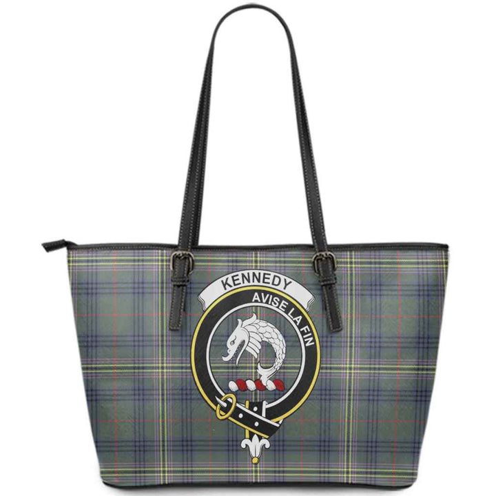 Scottish Kennedy Clan Crest Tartan Leather Tote Tartan Plaid