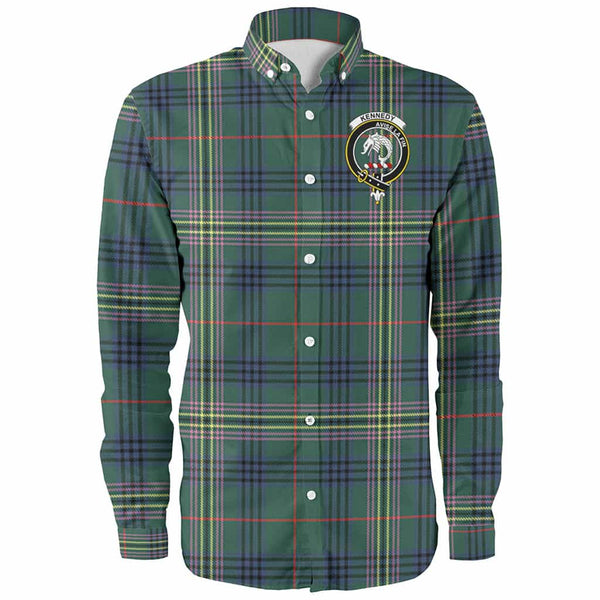 Scottish Kennedy Clan Crest Tartan Long Sleeve Shirt Front Side Tartan Plaid