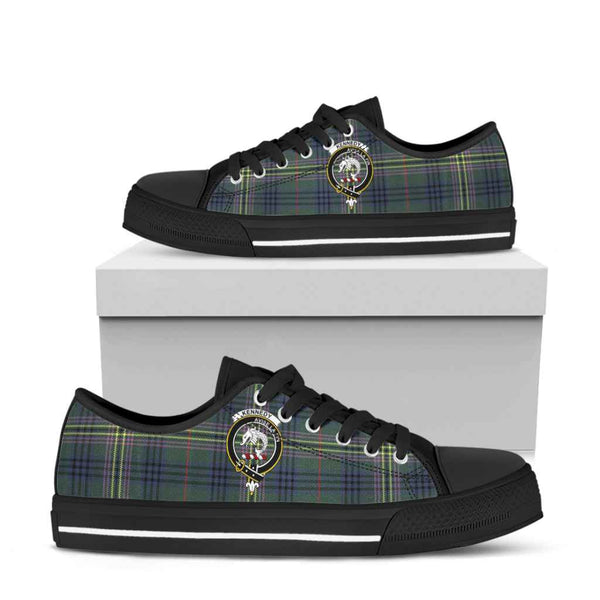 Scottish Kennedy Clan Crest Tartan Low Top Shoes Tartan Plaid Black
