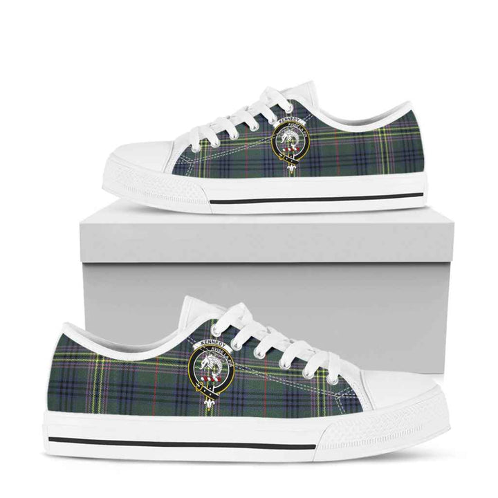 Scottish Kennedy Clan Crest Tartan Low Top Shoes Tartan Plaid White