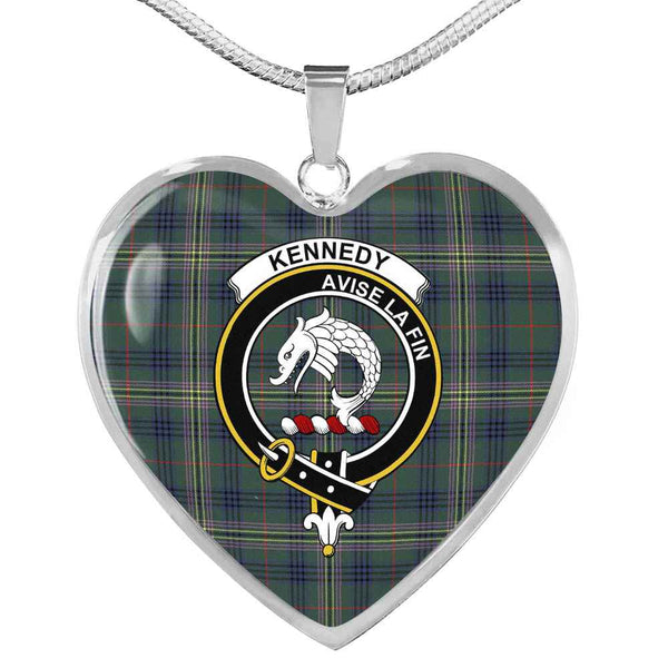 Scottish Kennedy Clan Crest Tartan Necklace Heart Tartan Plaid 1