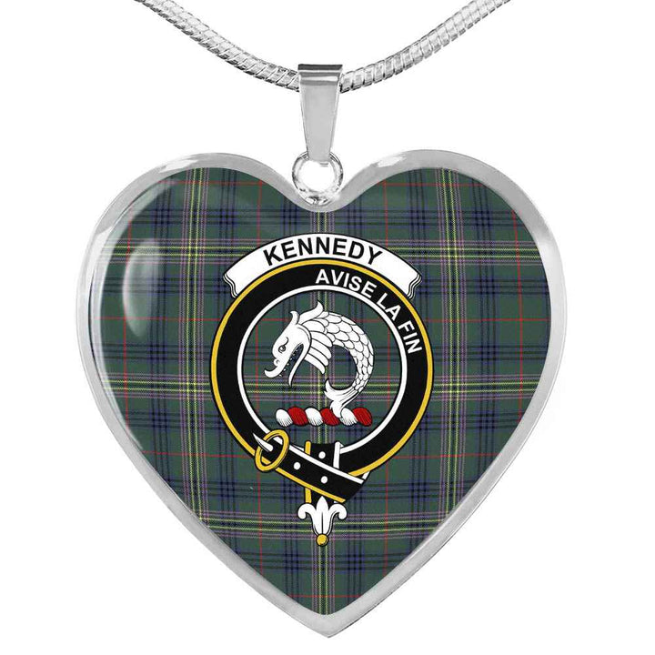 Scottish Kennedy Clan Crest Tartan Necklace Heart Tartan Plaid 1