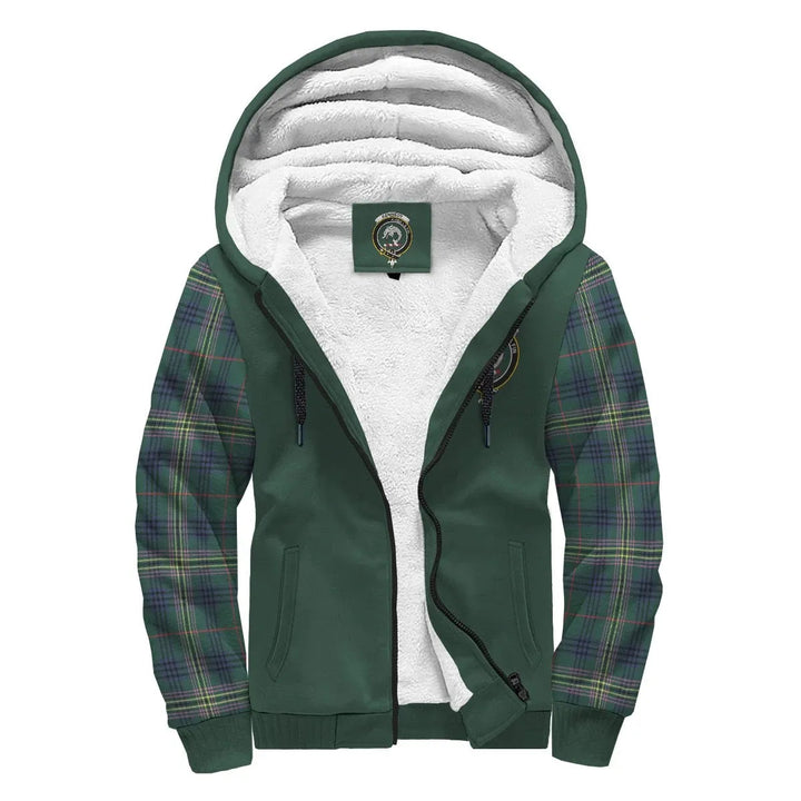 Scottish Kennedy Clan Crest Tartan Plaid Sleeve Sherpa Hoodie