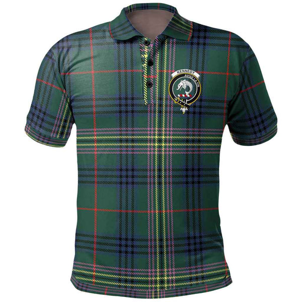 Scottish Kennedy Clan Crest Tartan Polo Shirt Front Side Tartan Plaid