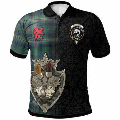 Scottish Kennedy Clan Crest Tartan Polo Shirt - Half Thistle Flowers Celtic Design Front Side Tartan Plaid