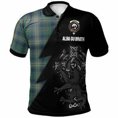 Scottish Kennedy Clan Crest Tartan Polo Shirt - Lion Rampant Celtic Cross Flash Style Front Side Tartan Plaid