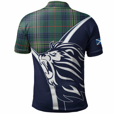 Scottish Kennedy Clan Crest Tartan Polo Shirt - Scottish Flag With Lion Back Side Tartan Plaid