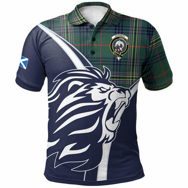 Scottish Kennedy Clan Crest Tartan Polo Shirt - Scottish Flag With Lion Front Side Tartan Plaid