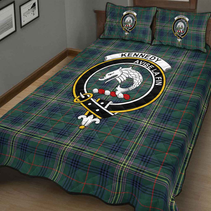 Scottish Kennedy Clan Crest Tartan Quilt Bed Set Tartan Plaid 3