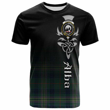 Scottish Kennedy Clan Crest Tartan T-Shirt - Alba Gu Brath Family Crest Celtic Inspired Front Side Tartan Plaid
