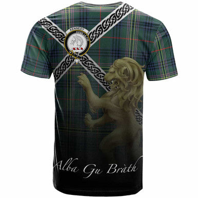 Scottish Kennedy Clan Crest Tartan T-Shirt - Celtic With Scotland Lion Back Side Tartan Plaid