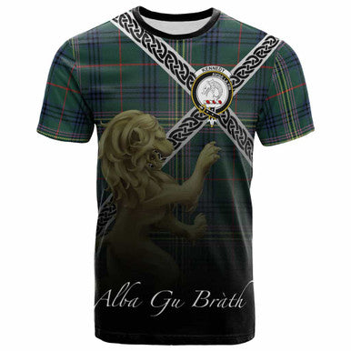 Scottish Kennedy Clan Crest Tartan T-Shirt - Celtic With Scotland Lion Front Side Tartan Plaid