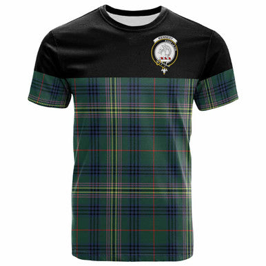 Scottish Kennedy Clan Crest Tartan T-Shirt - Horizontal Style Front Side Tartan Plaid