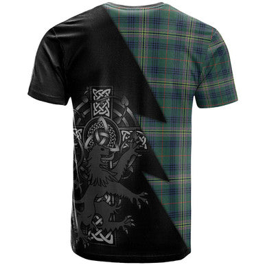 Scottish Kennedy Clan Crest Tartan T-Shirt - Lion Rampant Celtic Cross Flash Style Back Side Tartan Plaid